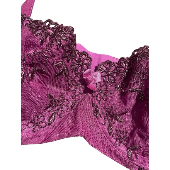 Felina Women's Bra 34C Purple Underwire No Padding Bows - Picture 2 of 4